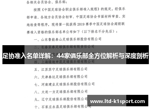 足协准入名单详解：44家俱乐部全方位解析与深度剖析